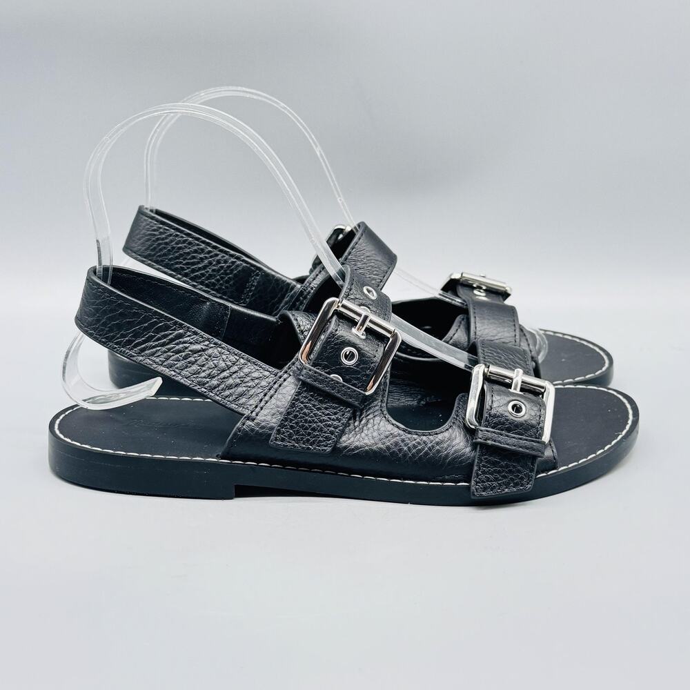Madewell Sandals Womens 6.5 Black Leather Double Strap Slingback Buckle Flats